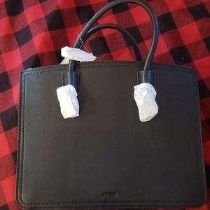 Black leather bag.